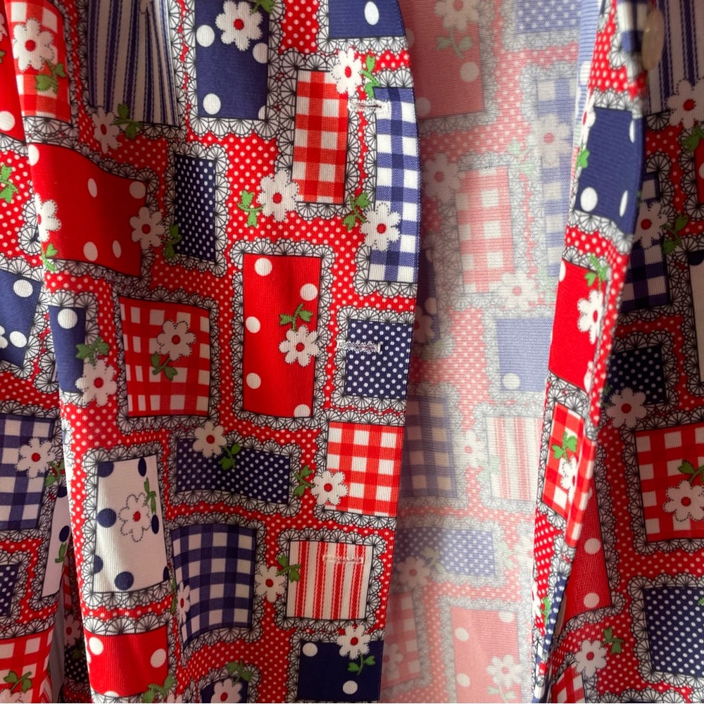 Vintage 70’s Patchwork Polyester Button Down Blou… - image 2